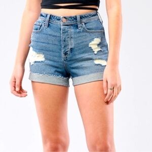 Hollister Distressed Button Fly Ultra High Rise Mom Shorts 7 / 28